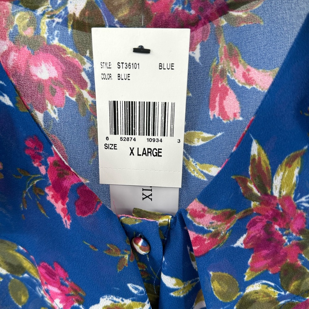 Kut From The Kloth Womens Size XL Blue Pink Floral Long Sleeve Ruffle Button Up - Picture 3 of 11
